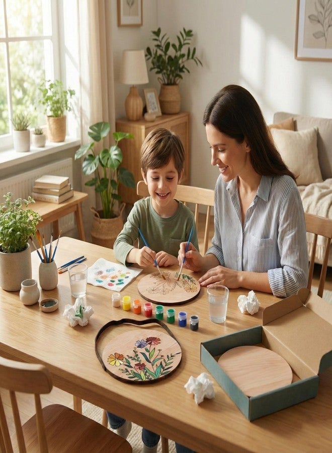 HOBBY INDIA Wooden Painting Kit Set for Kids & Adults | DIY Wall Decor Art & Craft | Round Tree Circle Coaster | Home & Office Hanging Decoration | Birthday Gift for Girls & Boys (Natural Flower) - Image 5